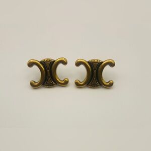 CELINE Logo Triomphe Emblem Stud Earrings, (Stamped)